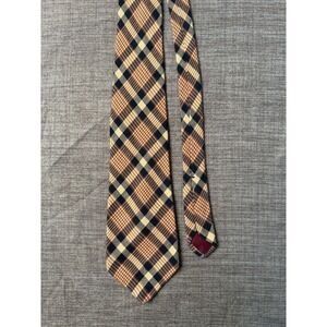 Vintage Rooster Made in USA All Cotton Brown and Navy Plaid Necktie